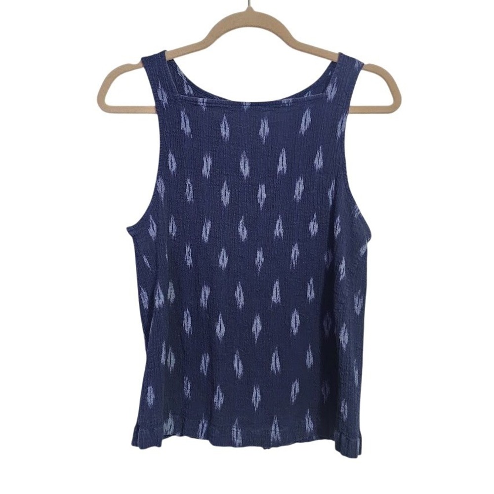 EILEEN FISHER Square Neck Ikat Print button back tank top sleeveless‎ top blue